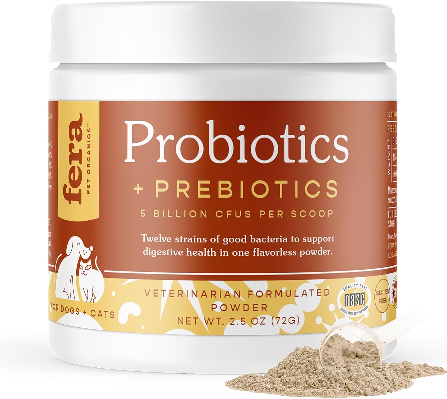 Fera Pets Organic Probiotics for Dogs & Cats - Cat & Dog Probiotic Supplement with 12 Strains & Prebiotics for Your Pet’s Digestion - 60 Scoops?