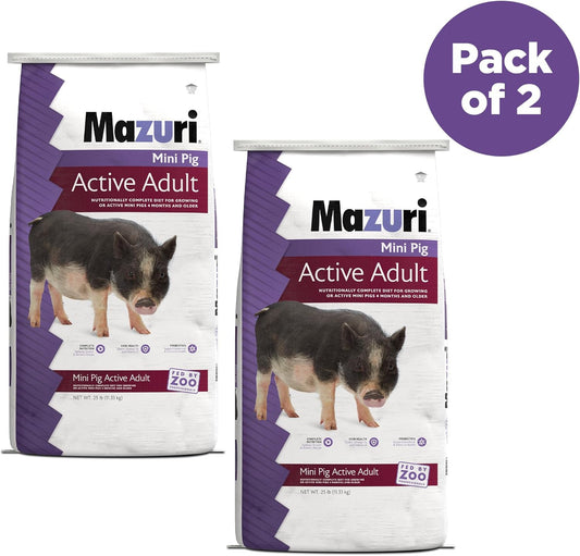 Mazuri | Nutritionally Complete Mini Pig Active Adult Food | 25 Pound (25 Lb.) Bag - Pack Of 2