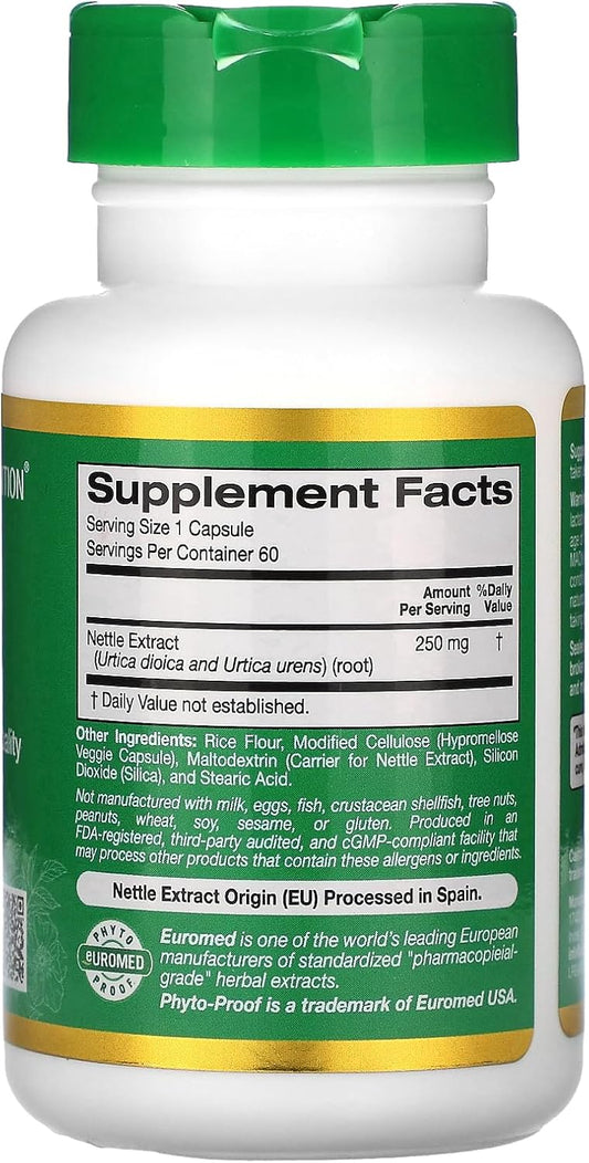 California Gold Nutrition Euroherbs, Nettle Root Extract, Euromed Quality, 250 Mg, 60 Veggie Capsules