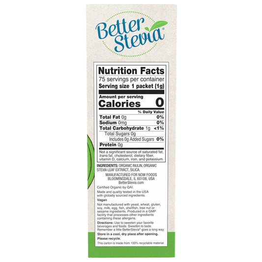 Now Foods Organic Better Stevia, 75 Packets