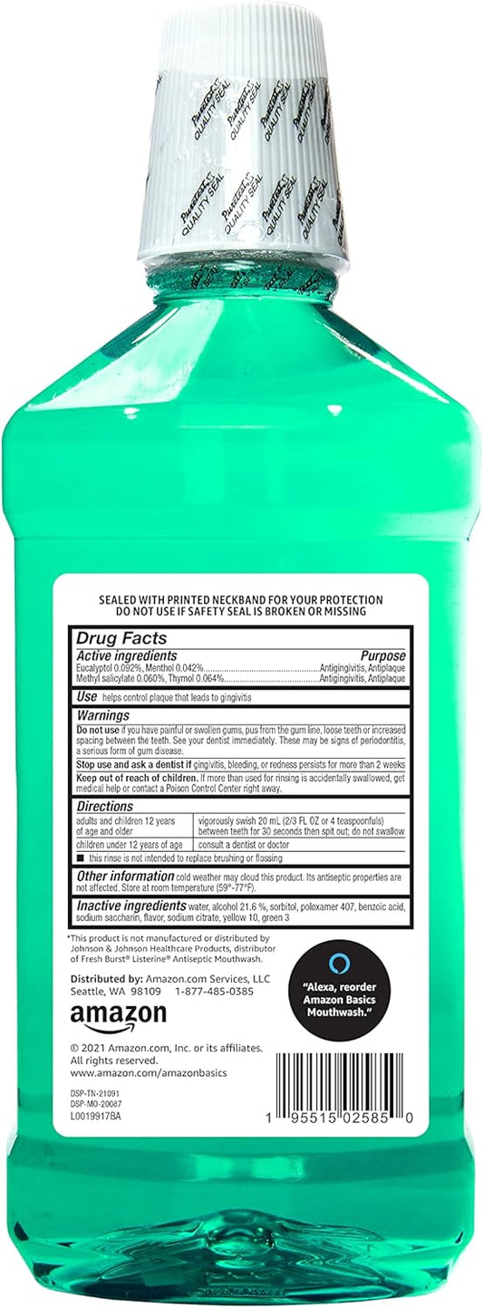 Amazon Basics Antiseptic Mouthwash, Mint, 1 Liter, 33.80 Fl Oz (Pack Of 1) (Previously Solimo)