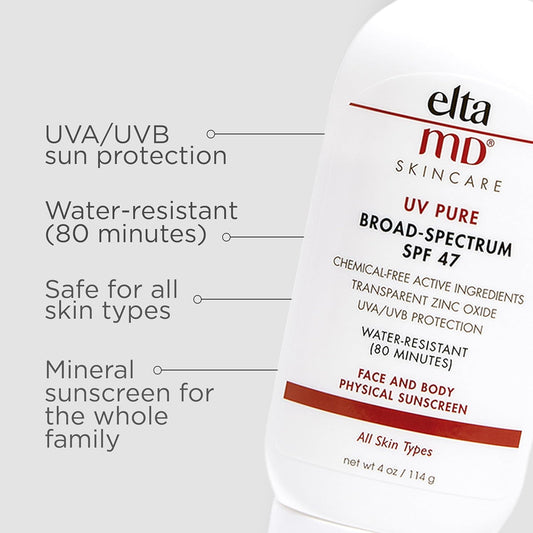 Eltamd Uv Pure Face And Body Sunscreen, Mineral Sunscreen For Kids And Adults, Water Resistant Up To 80 Minutes, 4.0 Oz Tube