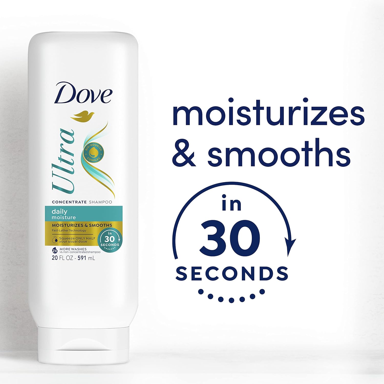 Dove Ultra Daily Moisture Concentrate Shampoo for Dry Hair Moisturizes and Smooths in 30 Seconds, Ultra-Lather Technology and 2X More Washes 20 oz : Beauty & Personal Care