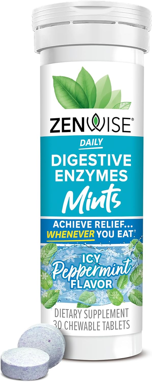 Zenwise Health Papaya Enzymes Chewable, Digestive Enzymes For Women And Men, Bromelain For Digestive Health & Bloating Relief, Enzymes For Digestion And Gut Health, Peppermint Flavor - 30 Ct