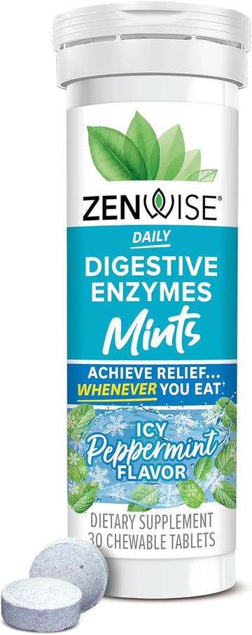 Zenwise Health Papaya Enzymes Chewable, Digestive Enzymes For Women And Men, Bromelain For Digestive Health & Bloating Relief, Enzymes For Digestion And Gut Health, Peppermint Flavor - 30 Ct