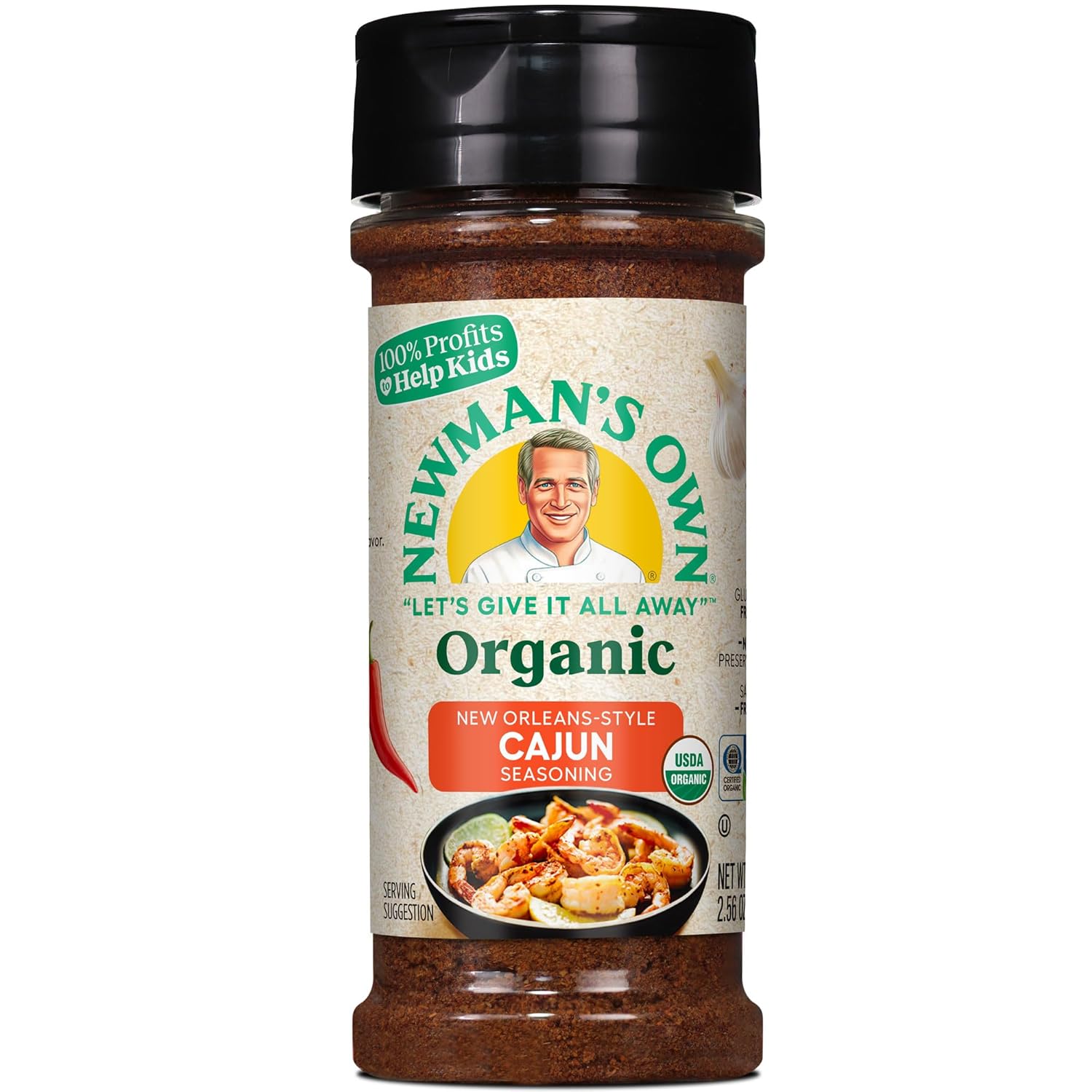 Newman'S Own Organic New Orleans-Style Cajun Seasoning; Perfect Spices For Hot Wings, Crawfish Boil And To Add A Kick To Your Dishes; Usda Certified Organic; Salt Free; Non-Gmo; Gluten-Free; 2.56 Oz Bottle