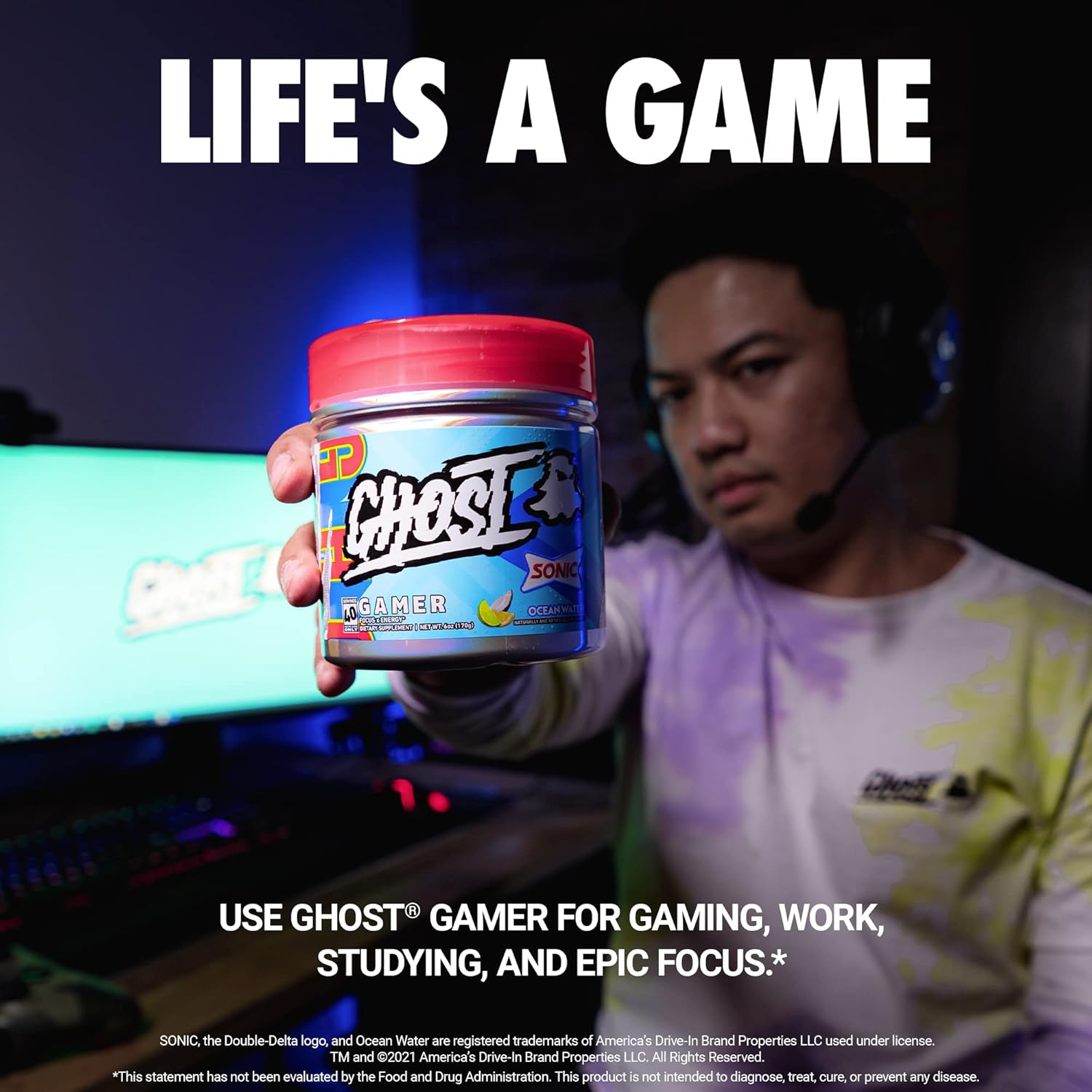 GHOST Gamer Sonic Bundle: Energy and Focus Support Formula - Ocean Water and Cherry Limeade : Health & Household