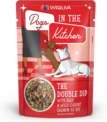 Weruva Dogs In The Kitchen, The Double Dip With Beef & Wild-Caught Salmon Au Jus Dog Food, 2.8Oz Pouch (Pack Of 12), Red