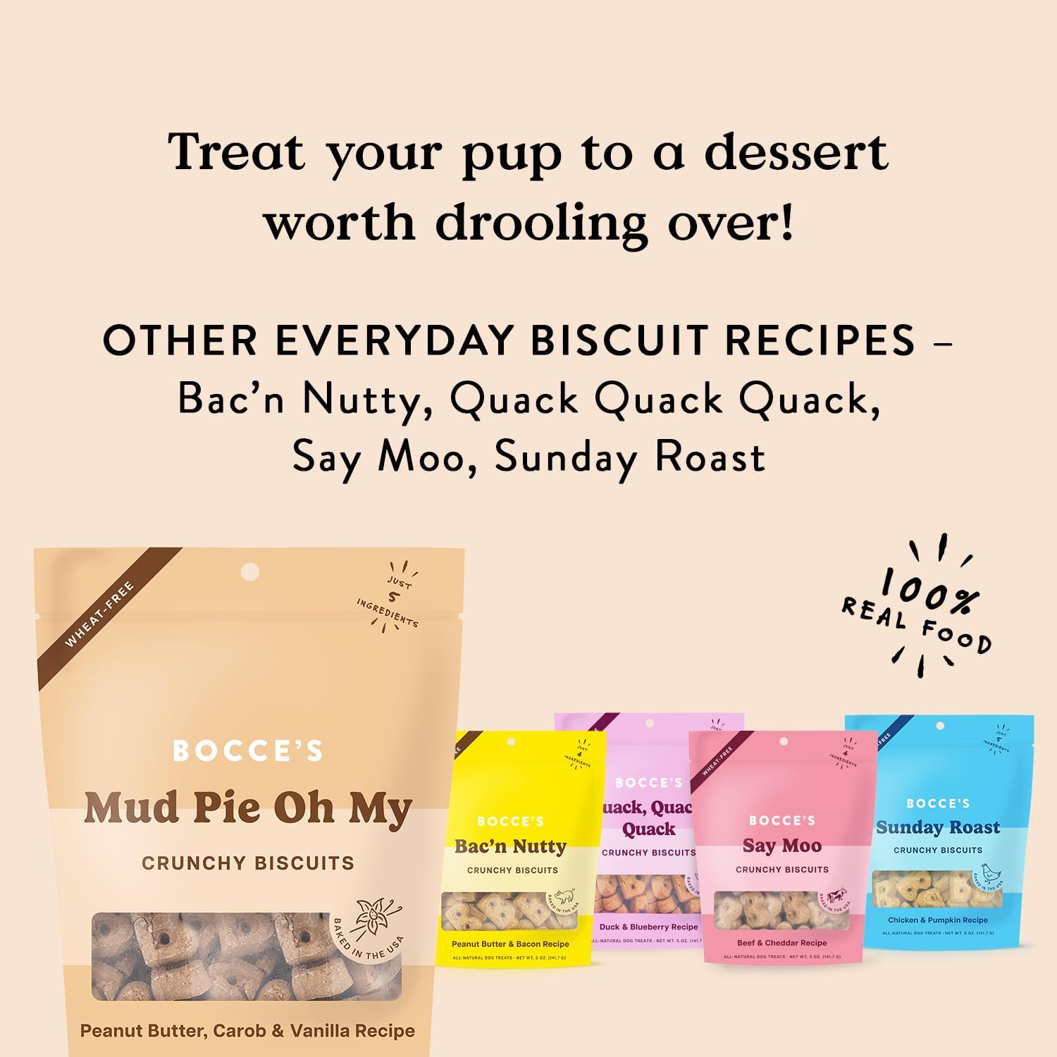 Bocce's Bakery Oven Baked Mud Pie Oh My Treats for Dogs, Everyday Wheat-Free Dog Treats, Made with Real Ingredients, All-Natural PB, Carob & Vanilla Biscuits, 5 oz : Pet Supplies