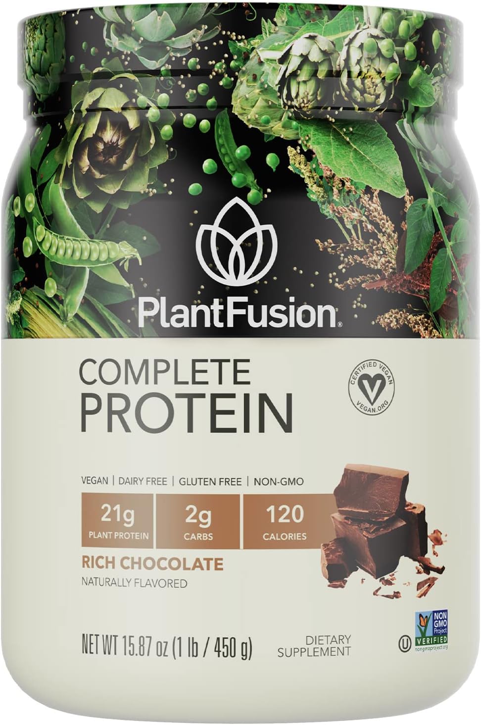 PlantFusion Complete Vegan Protein Powder - Plant Based Protein Powder with BCAAs, Digestive Enzymes and Pea Protein - Keto, Gluten Free, Soy Free, Non-Dairy, No Sugar, Non-GMO - Chocolate 1lb
