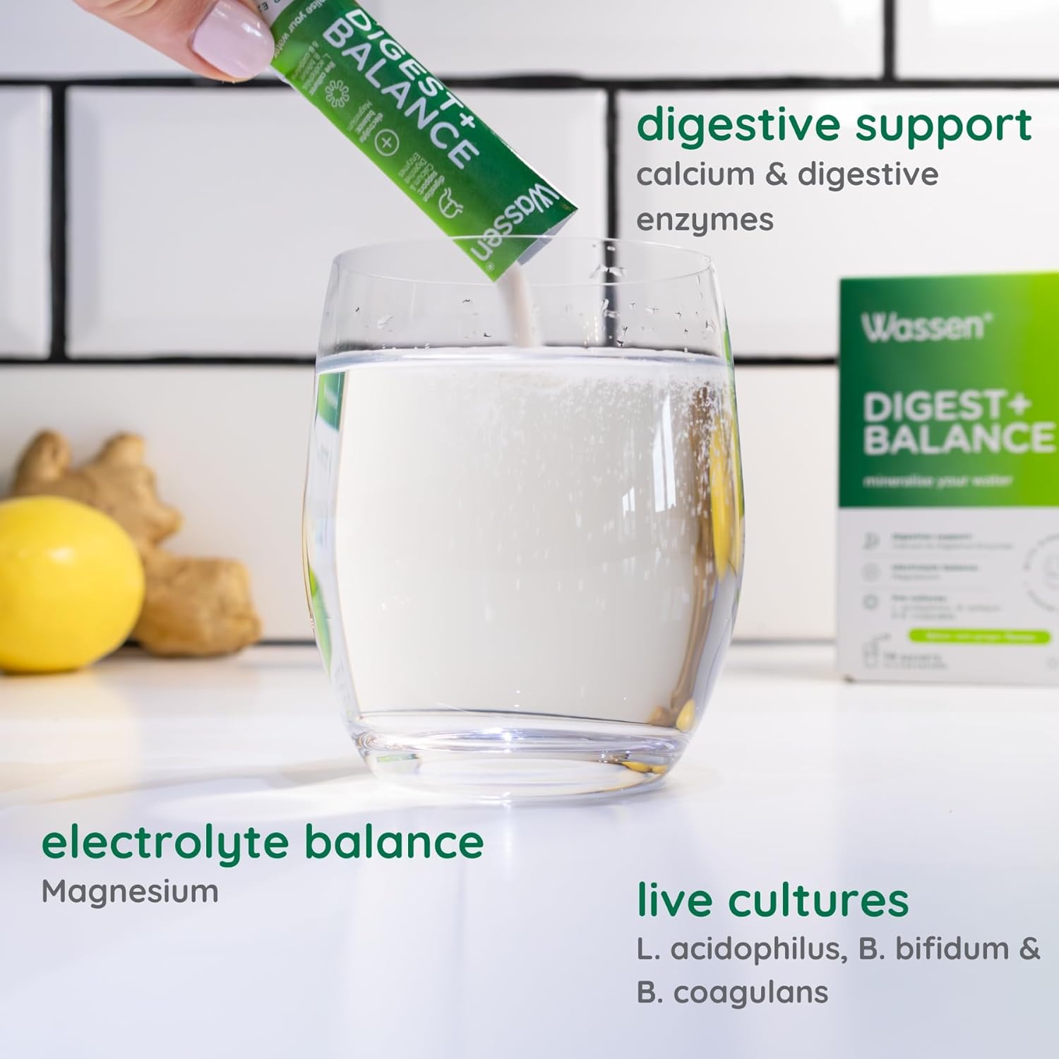 Wassen Digest + Balance Digestive Enzyme Supplements |14 Lemon & Ginger Sachets | Magnesium Powder Electrolyte Sachets | Calcium Helps With Normal Function Of Digestive Enzymes |Gut Health Supplements : Amazon.co.uk: Health & Personal Care
