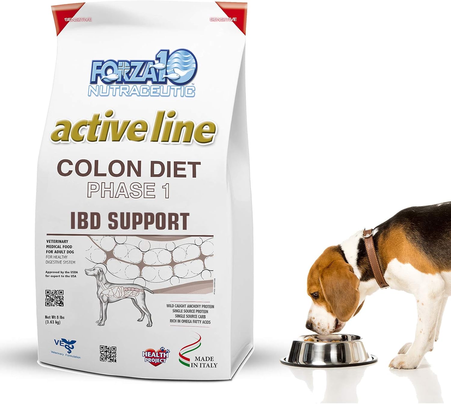 Forza10 Active Colon Support Diet Phase 1 Hydrolyzed Dog Food, Dry Dog Food Helps Dogs With Diarrhea, Colitis And Constipation, Wild Caught Anchovy Protein Flavor, 8 Pound Bag