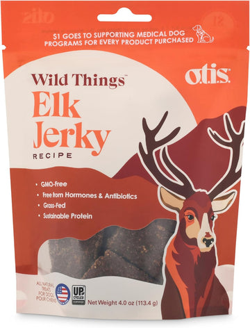 Otis Elk Jerky For Dogs | Protein Packed, Pasture-Raised, Grass-Fed Elk Jerky Dog Treats Healthy Dog Treats - Wild Things | 4 Ounce Bag