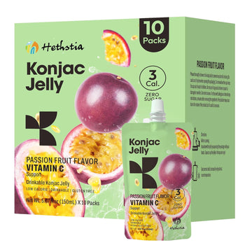 Hethstia Konjac Jelly Passion Fruit Squeeze Pouch, 10 Packs Sweet Fruit Drinkable Jelly, 3 Calories, 0 Sugar, Vitamin C, Keto, Vegan, Gluten-Free, On-The-Go Healthy Snacks, Healthy Food Gift