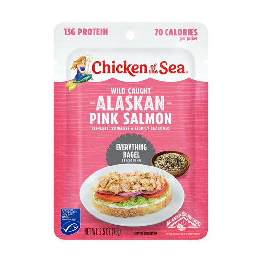 Chicken of the Sea Wild Caught Alaskan Pink Salmon with Everything Bagel Seasoning, 2.5 oz. Packet (Box of 12)