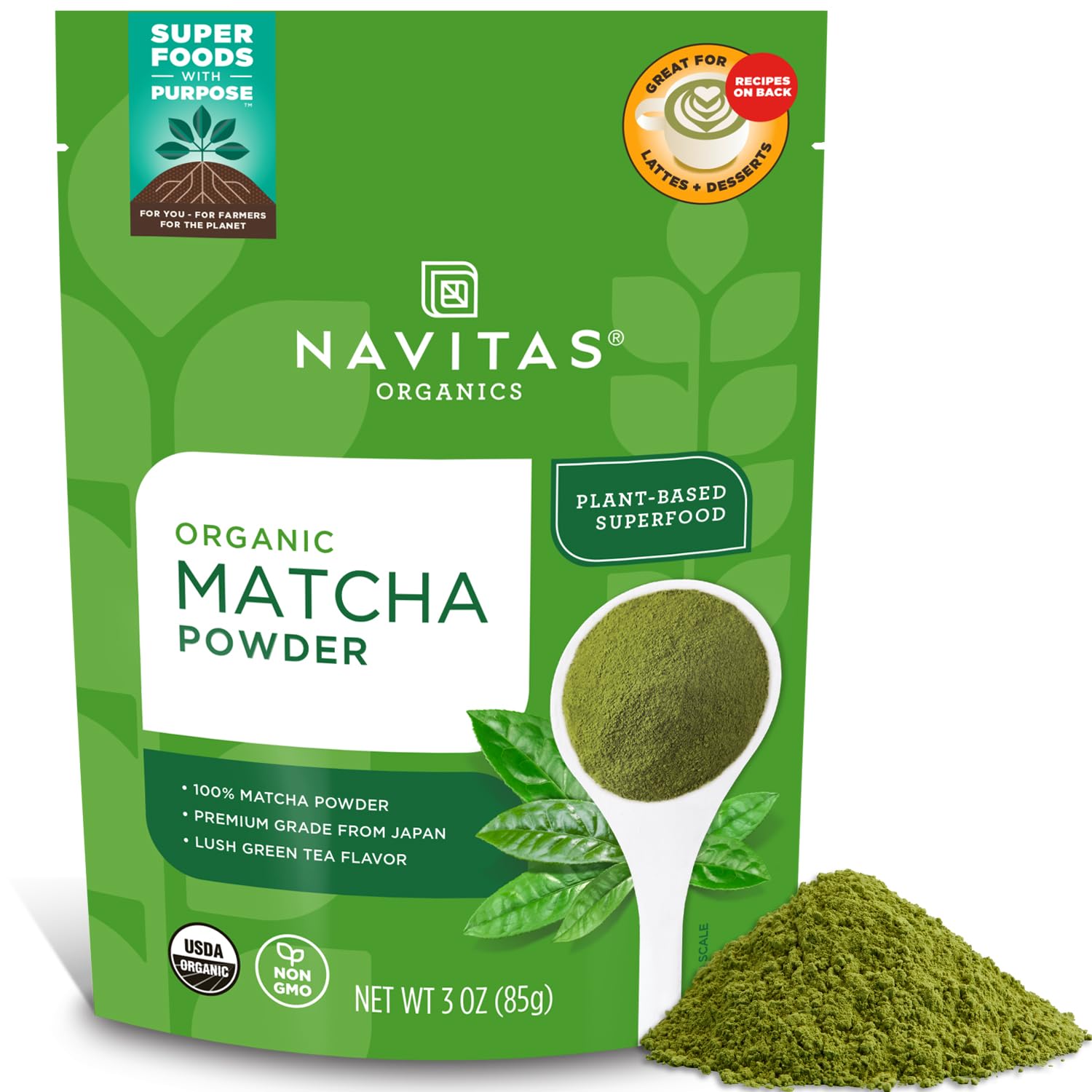 Navitas Organics Matcha Powder, 3 Oz. Bag, 85 Servings — Premium Culinary Grade, Organic, Non-Gmo, Gluten-Free