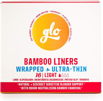 Glo Light Incontinence Liners For Sensitive Bladders, Made From Organic Bamboo - Superior Leak Protection, Ultra-Thin & Biodegradable - Individually Wrapped - 16 Pack