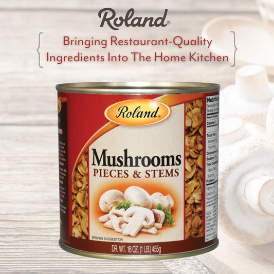 Roland Foods Canned Mushroom Pieces And Stems, 16 Ounce Can, Pack Of 4