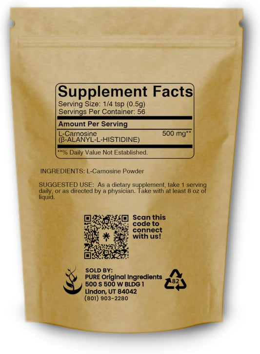 Pure Original Ingredients L-Carnosine (1 Oz) Amino Acid Supplement, No Additives Or Fillers