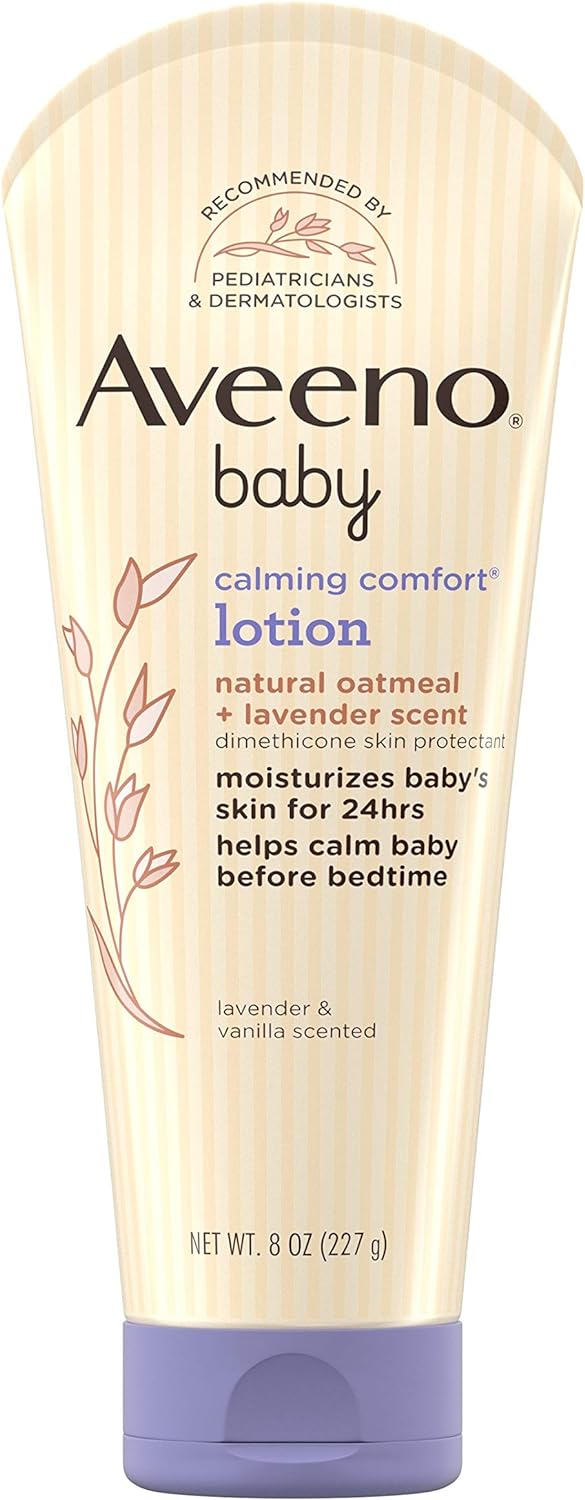 Aveeno Baby Calming Comfort Moisturizing Lotion with Relaxing Lavender & Vanilla Scents, Non-Greasy Body Lotion with Natural Oatmeal & Dimethicone, Paraben- & Phthalate-Free, 8 fl. oz