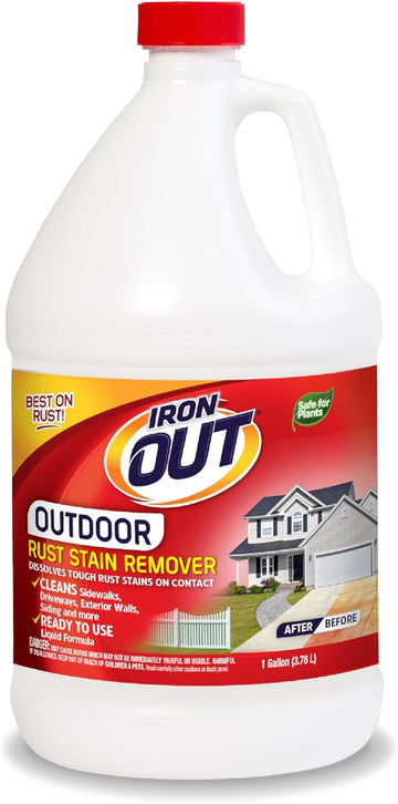 Iron Out Liquid Rust Stain Remover, Pre-Mixed, Quickly Removes Rust Stains From Concrete, Vinyl And Other Outdoor Surfaces, No Scrubbing, Safe To Use, 1 Gallon