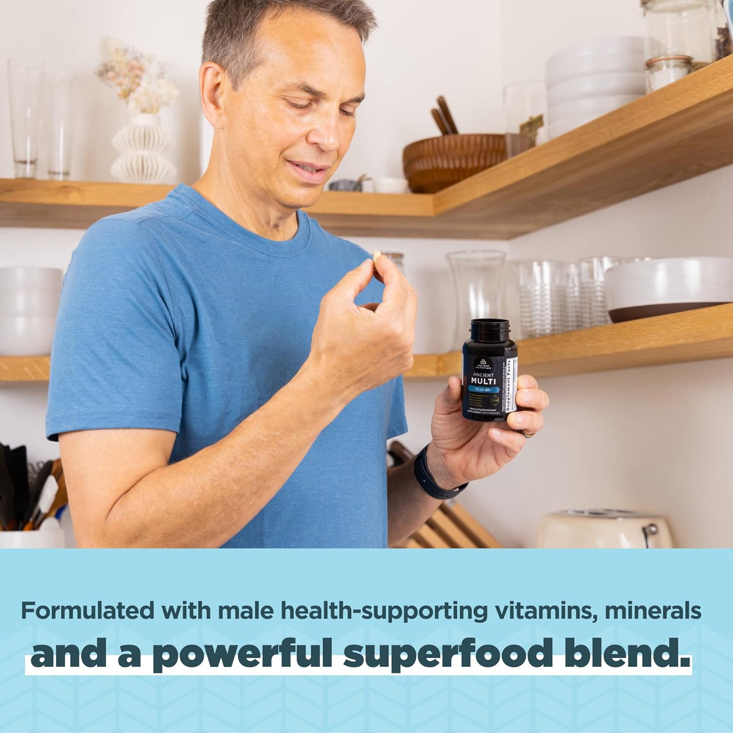 Multivitamin for Men by Ancient Nutrition, Ancient Multi Men's 40+ Once Daily Vitamin Supplement 90 ct, Vitamin A, Vitamin B and Vitamin K2, Supports Immune System, Paleo and Keto Friendly : Health & Household