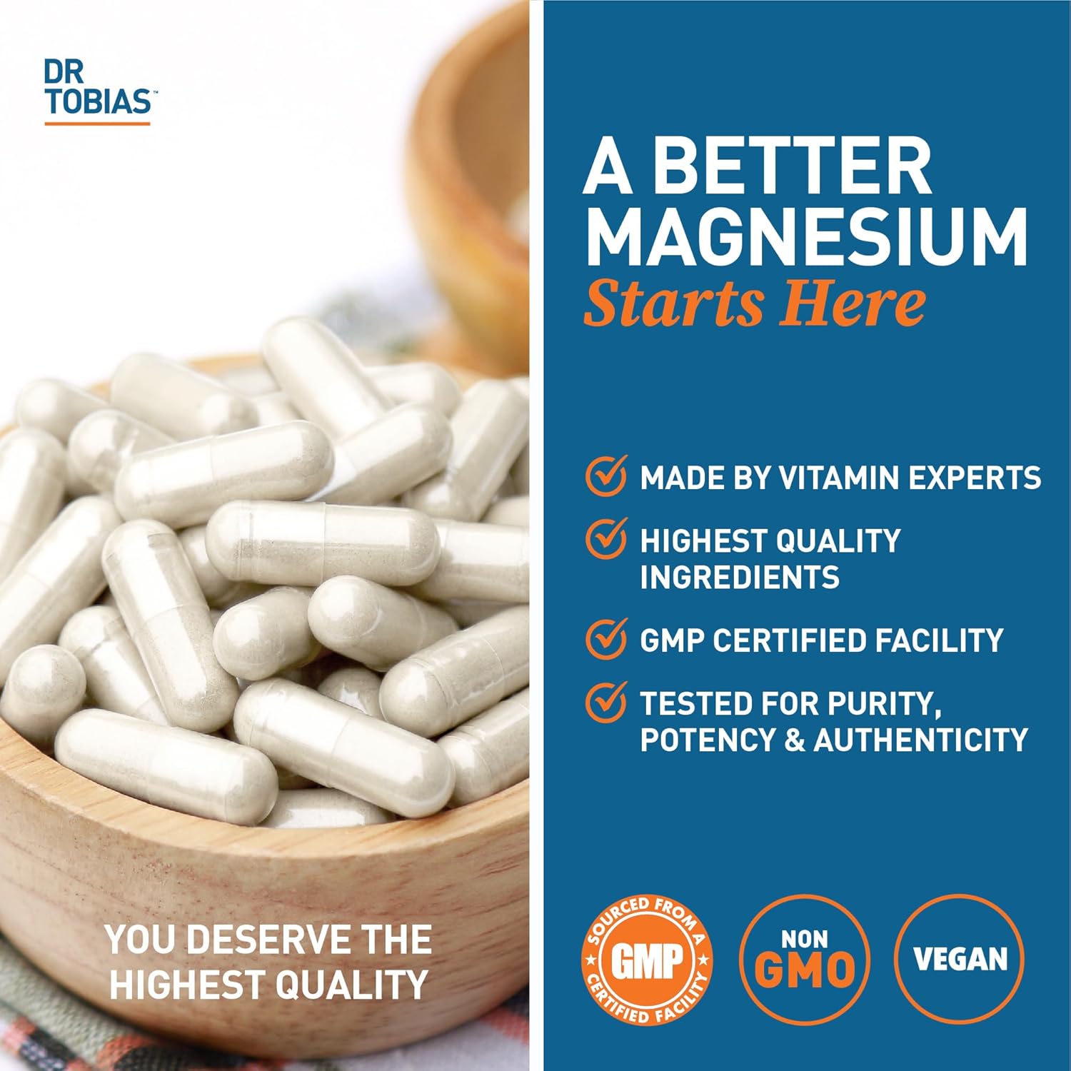 Dr. Tobias Magnesium Bisglycinate, High Absorption Magnesium Buffered Chelate Complex, 200 mg per Capsule, Supports Energy, Muscle, Bone & Joint Health, Non-GMO Magnesium Supplement, 120 Capsules : Health & Household