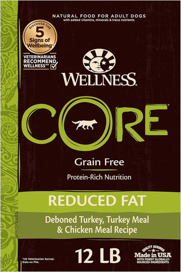 Wellness Core Grain-Free High-Protein Dry Dog Food, Natural Ingredients, Made In Usa With Real Meat, All Breeds, For Adult Dogs (Reduced Fat, 12-Pound Bag)