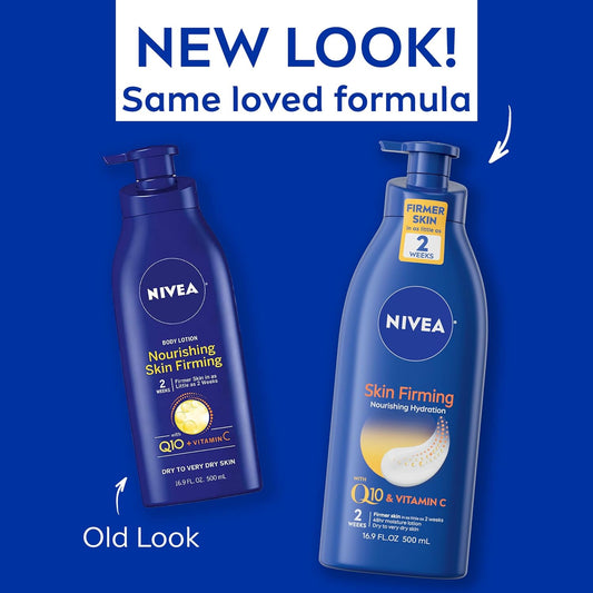 NIVEA Nourishing Skin Firming Body Lotion with Q10 and Vitamin C, 16.9 Fl Oz Pump Bottle