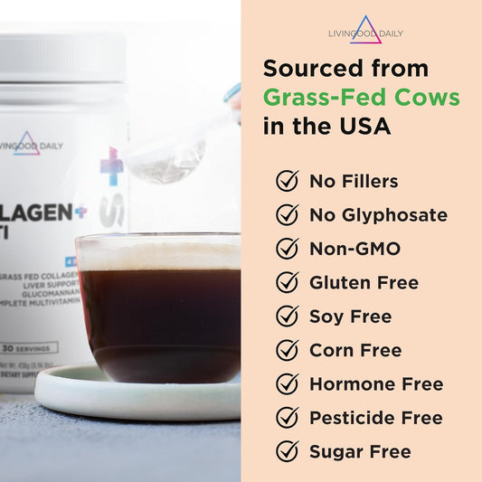 Livingood Daily Vanilla Collagen Powder, 30 Servings - Collagen Protein Powder (Collagen Type 1 And 3) Plus Multivitamin, Milk Thistle & Glucosamine - Hydrolyzed Collagen Peptides - 15.87Oz