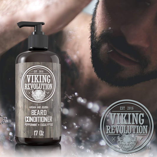 Beard Conditioner W/Argan & Jojoba Oils - Softens & Strengthens - Natural Peppermint And Eucalyptus Scent- Beard Conditioner W/Beard Oil (17Oz Conditioner)