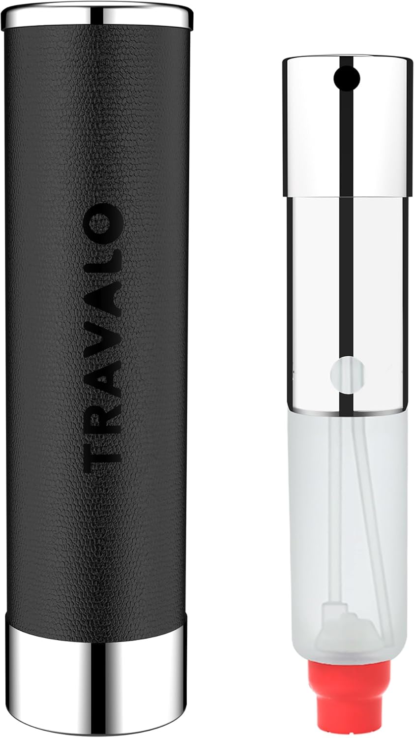 Travalo Walzer Refillable Perfume Atomizer - Pocket-Size, Leak-Proof, Glass-Free Spray Bottle Safe For Air Travel - Mini Perfume Bottle With Black Leather Cover