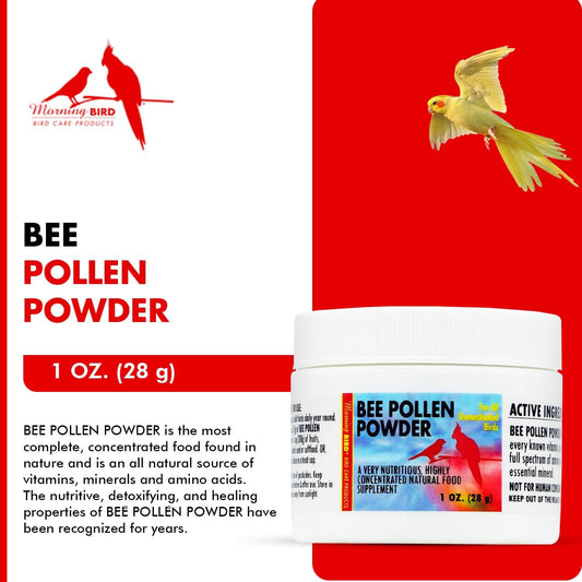 Morning Bird Bee Pollen Powder For Birds 1 Oz – Complete Nutrition With Protein, Amino Acids & Immune Support – Bird Vitamin & Mineral Supplement For Daily Health & Wellness