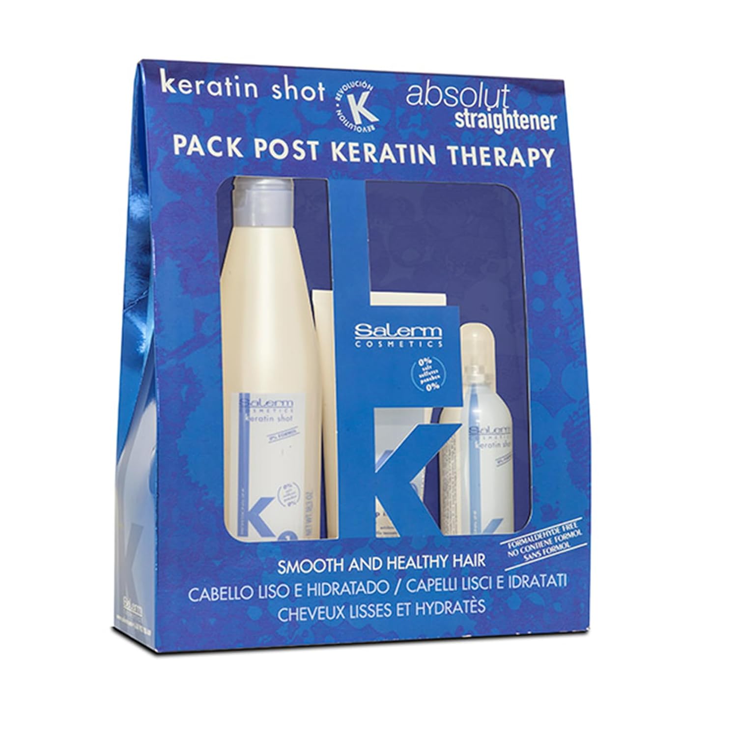 Salerm - Post Keratin Straightening - Keratin Shot Maintenance Kit With Shampoo 500 Ml + Mask 200 Ml + Serum 100 Ml - Smooth And Hydrated Hair - Prolongs Straightening Results For 3 Months