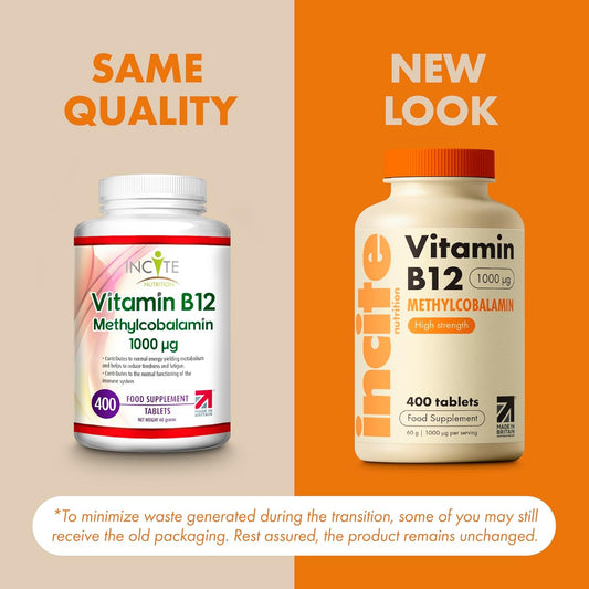 Incite Nutrition Vitamin B12 Tablets 1000 Mcg. +1 Year Supply Of High Strength Methylcobalamin. Boost Energy And Support Nervous System. Easy To Swallow, Non-Gmo, And Suitable For Vegetarians & Vegans