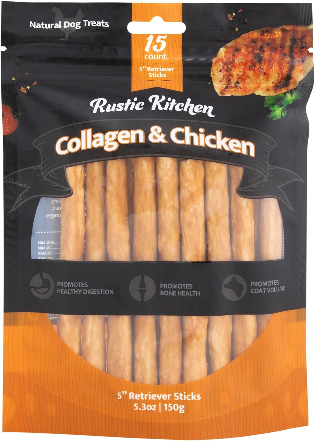 Collagen Chews for Dogs, Chicken Flavored -15 Pack Collagen Sticks for Large, Medium, and Small Dogs