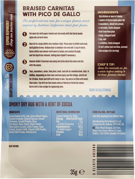 Cantina Del Sabor Carne Asada Smoky Dry Rub With A Hint Of Cocoa Californian Inspired Street Food, 35 G (Pack Of 1)