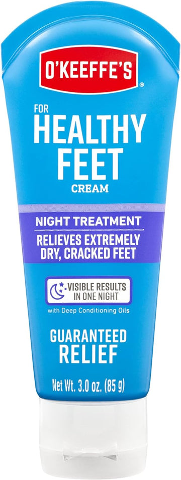 O'Keeffe's for Healthy Feet Night Treatment Foot Cream, Guaranteed Relief for Extremely Dry, Cracked Feet, Visible Results in 1 Night, 3.0 Ounce Tube, (Pack of 1)