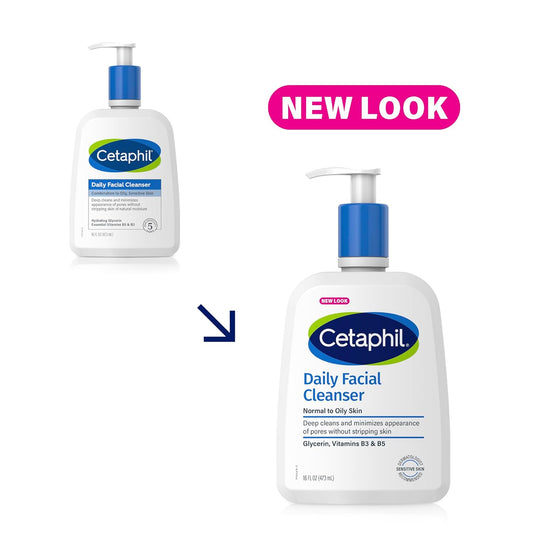 Face Wash By Cetaphil, Daily Facial Cleanser For Sensitive, Combination To Oily Skin, New 16 Oz 2 Pack, Gentle Foaming, Soap Free, Hypoallergenic