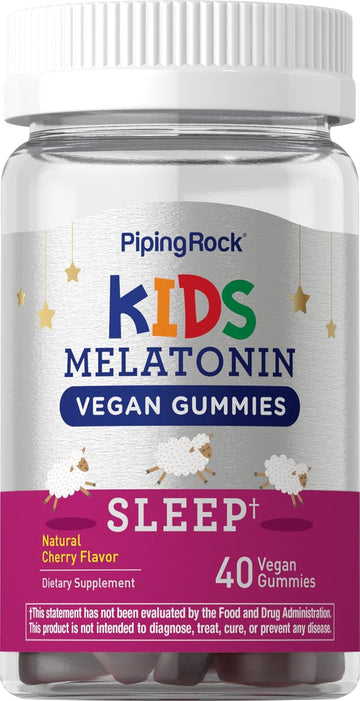 Piping Rock Kids Melatonin Gummy 1mg | 40 Gummies | Cherry Flavor | Vegan, Non-GMO, Gluten Free Supplement