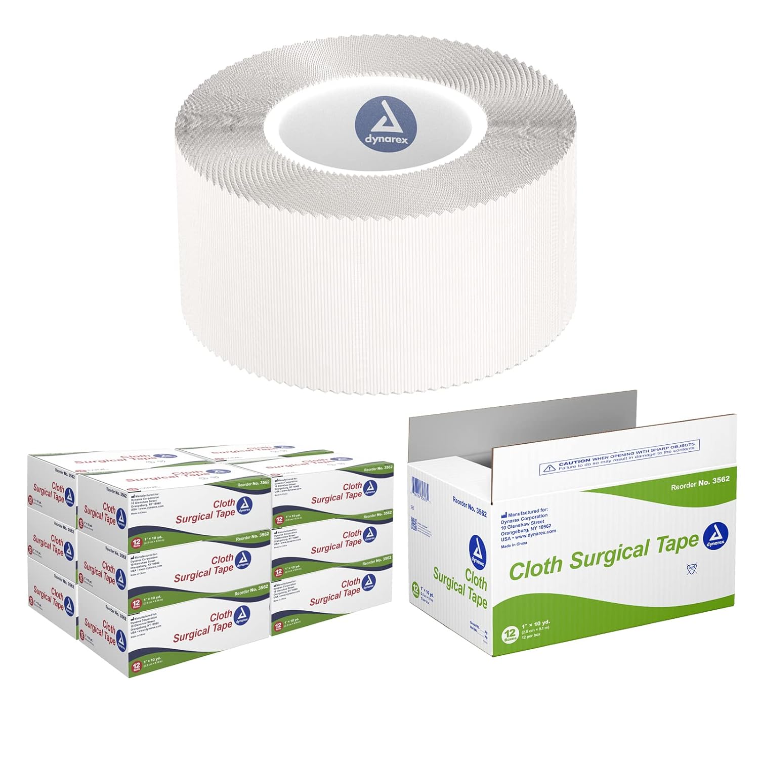 Dynarex Cloth Surgical Tape, Durable, Soft-Smooth Silky Fabric, Latex-Free, Self-Sticking Tape, Secure Adhesion, White, 1” X 10 Yds., 1 Case - 12 Boxes Of 12 Rolls Of Tape