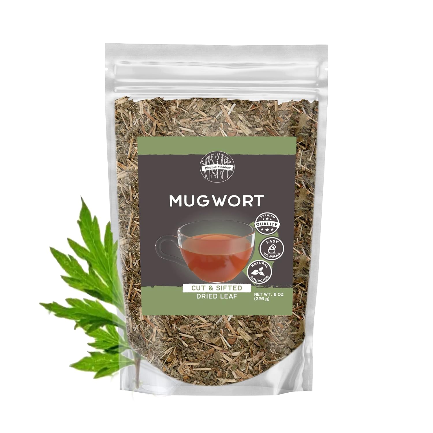 Birch & Meadow 8 oz Mugwort Leaf Cut and Sifted, Herbal Tea, Easy to Make