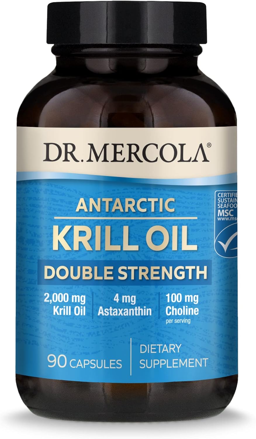 Dr. Mercola, Krill Oil Double Strength, 30 Servings (90 Capsules), Omega 3 Fatty Acids, MSC Certified, Non GMO, Soy-Free, Gluten Free