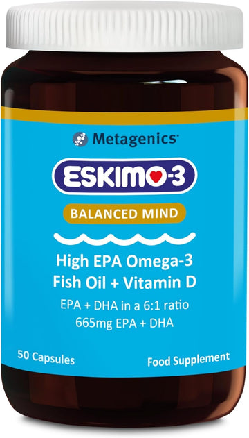 Eskimo Balanced Mind By Metagenics - High Epa Omega-3 Fish Oil + Vitamin D - Mood Support - 50 Capsules