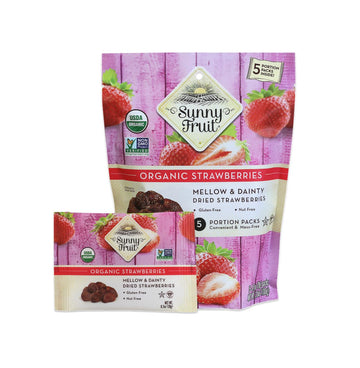 Sunny Fruit Soft Organic Dried Strawberries - 1 Bag (5 Individual Portion Packs) | Healthy, Sweet, Convenient Snack Packs | Organic, Non-Gmo, Vegan, Halal, Kosher