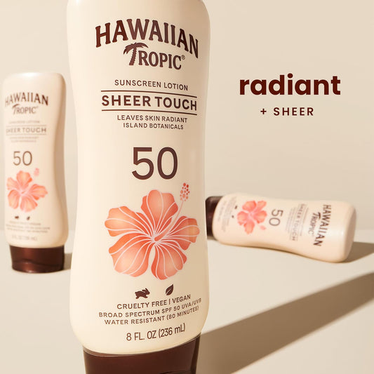 Hawaiian Tropic Sheer Touch Ultra Radiance Lotion Sunscreen Spf 50, 8Oz Twin Pack | Hawaiian Tropic Sunscreen Spf 50, Sunblock, Oxybenzone Free Sunscreen, Body Sunscreen Pack, 8Oz Each