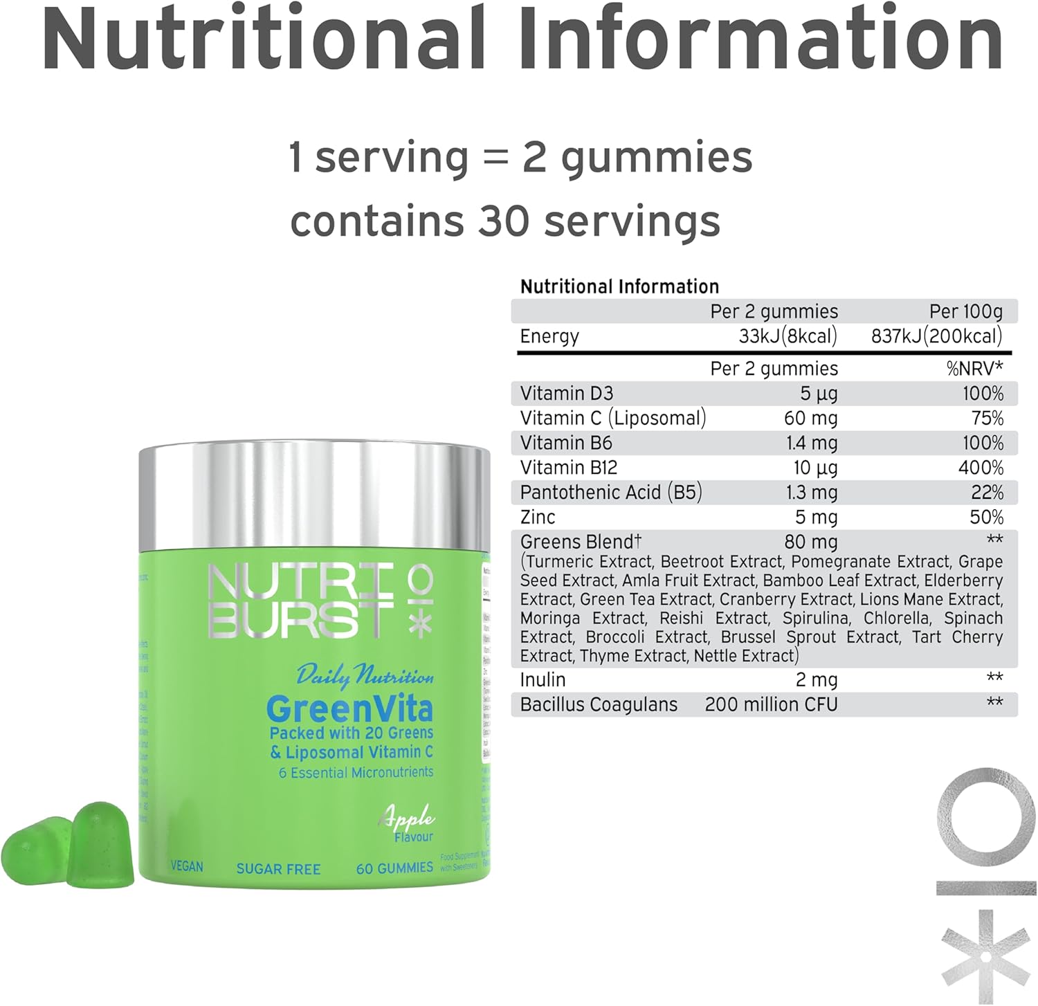 Nutriburst GreenVita Multipack - Vegan Super Greens Blend - Fruit + Veg + 100% Fruiting Bodies Mushrooms + 200 Million Live Bacteria Cultures - Boosted with Vitamins - 3 x 60 Gummies / 3 Month Supply : Amazon.co.uk: Health & Personal Care