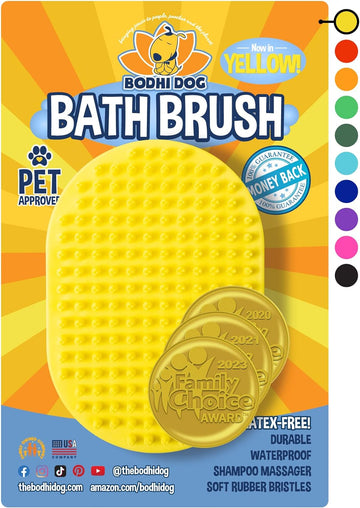 Bodhi Dog Hair Brush For Dogs & Cats, Pet Shower & Bath Supplies, Long & Short Hair Dog Scrubber, Professional Quality Dog Grooming Brush, Yellow, Waterproof, Oval