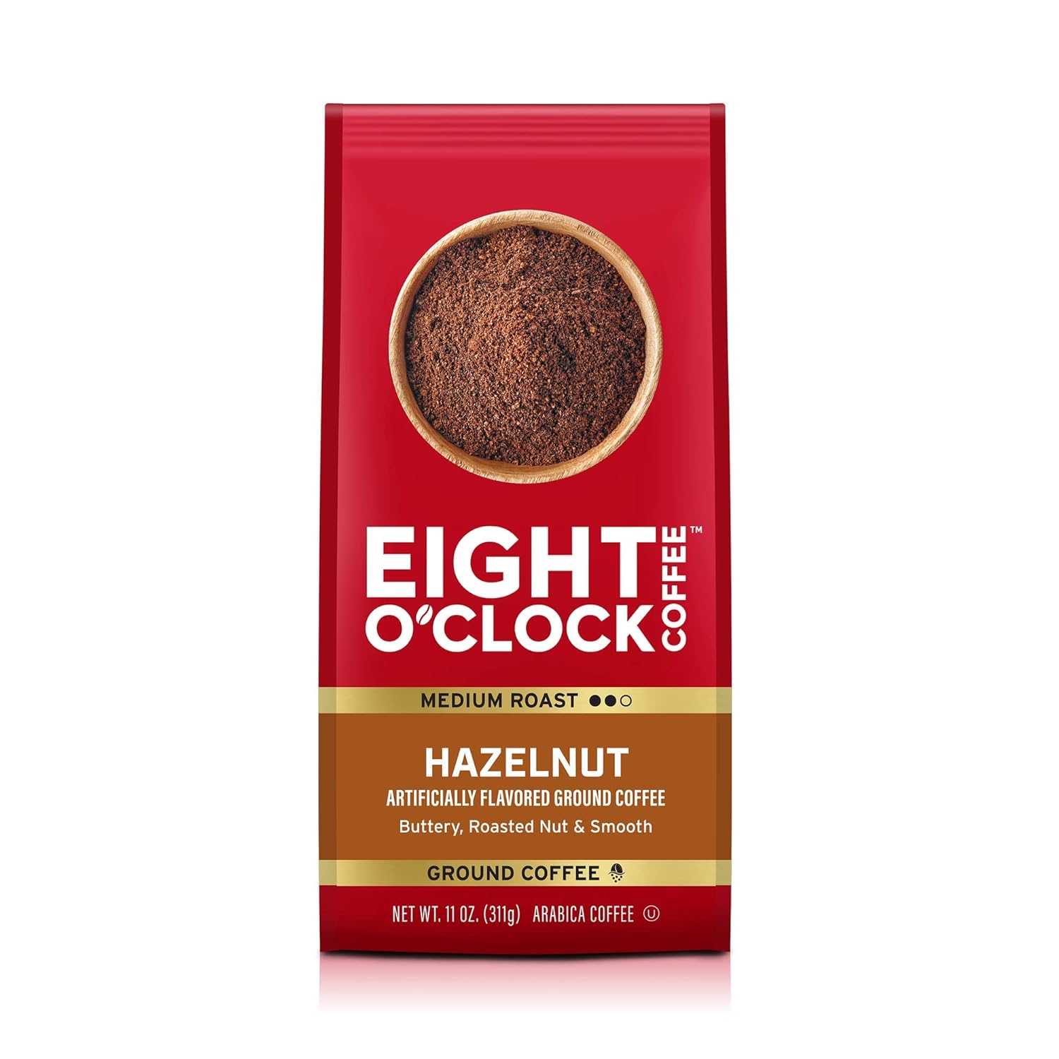 Eight O'Clock Coffee Hazelnut, 11 Ounce (Pack of 6) Medium Roast Ground Coffee, Buttery, Smooth & Nutty, 100% Arabica