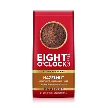 Eight O'Clock Coffee Hazelnut, 11 Ounce (Pack of 6) Medium Roast Ground Coffee, Buttery, Smooth & Nutty, 100% Arabica